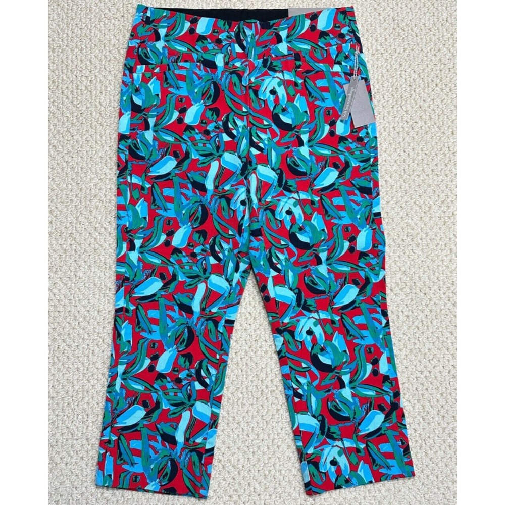 Soft Surroundings Pant Women PS (6/8) Red Abstract Straight Leg Pull On Crop NEW